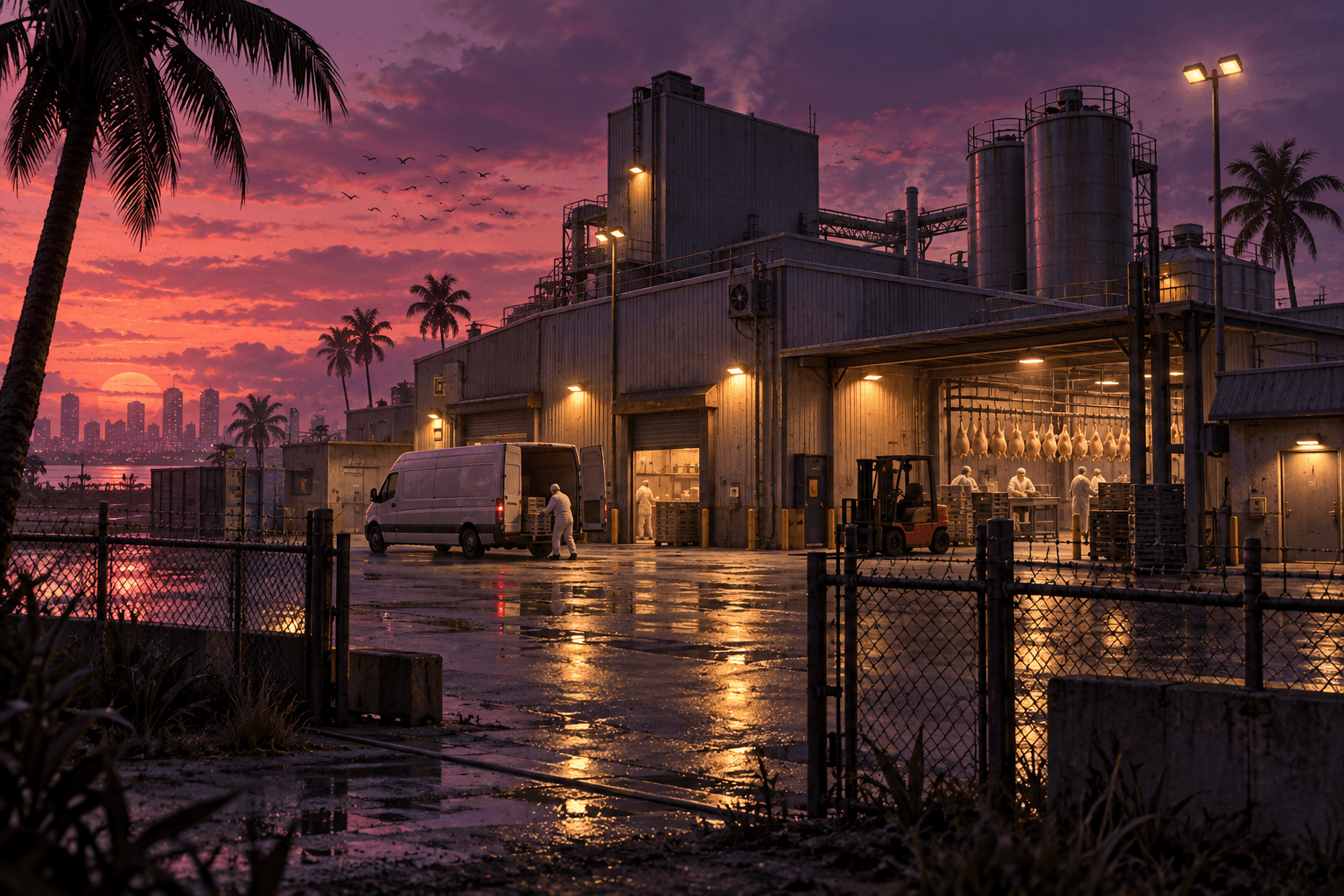 Fictional concept illustration: cluckin factory