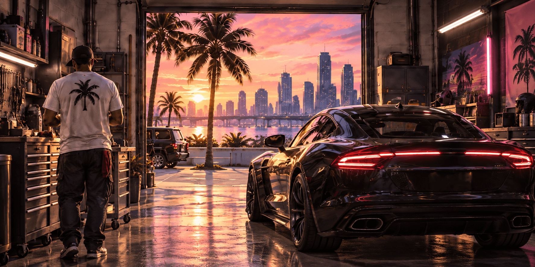 Concept illustration of a fictional garage
