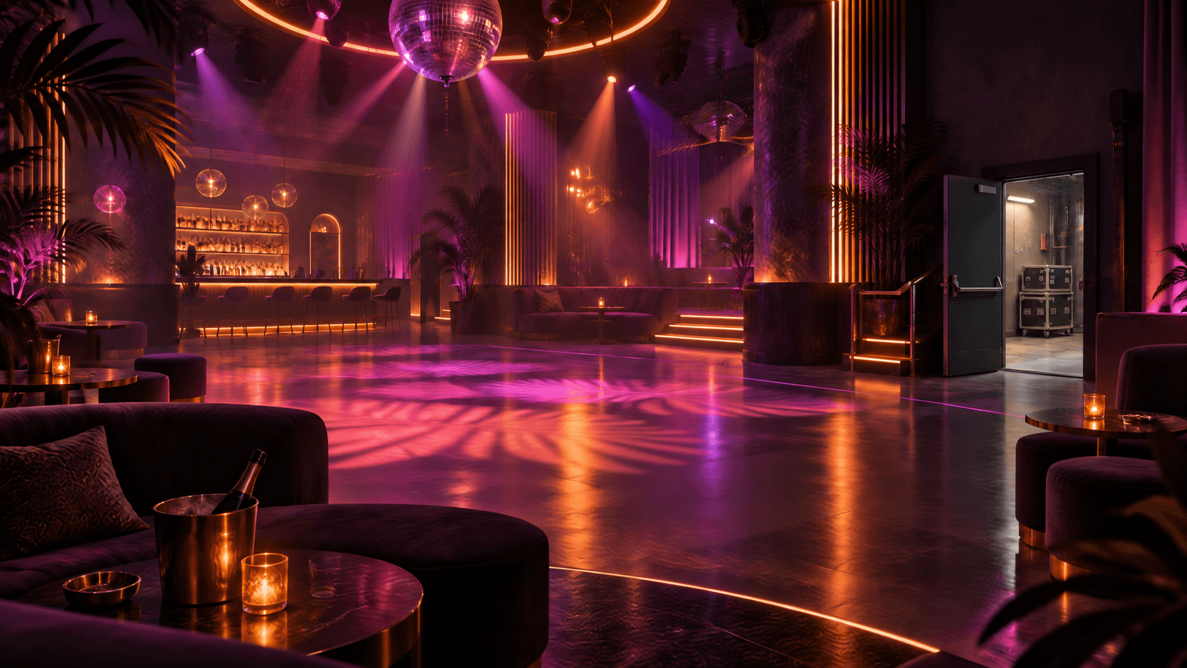 Concept illustration of a nightclub with a separate storage entrance
